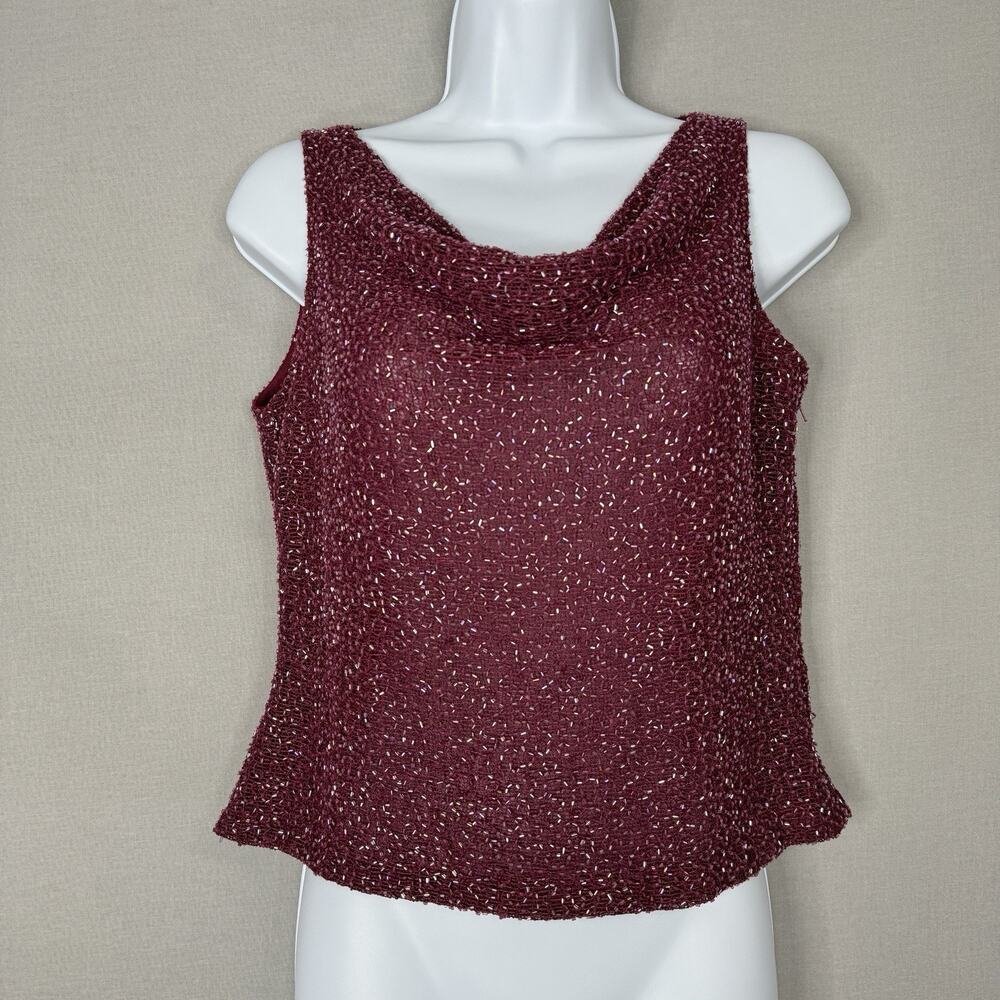 Vintage Papell Boutique Evening Womens Top PS Purple Beaded Cowl Y2K 90s Fairy